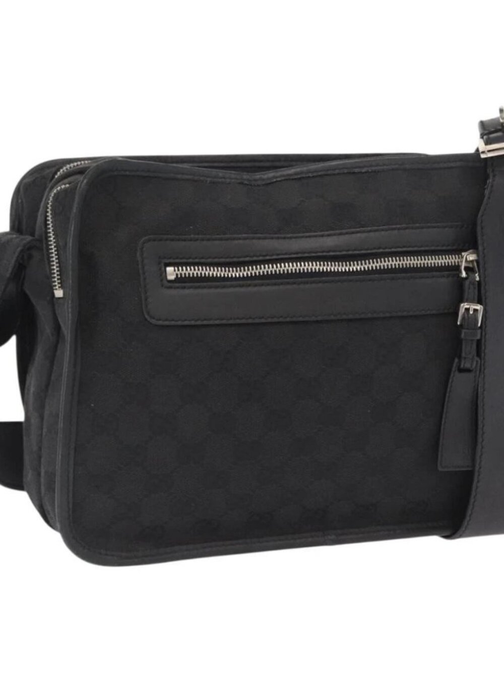 GUCCI GG Canvas Shoulder Bag Black Silver Auth ka1463 - Picture 2 of 16